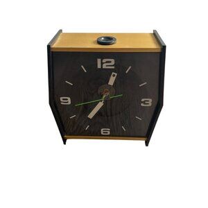 Vintage MCM Stancraft High Time Ceiling Light Alarm Clock Brass + Wood Finish